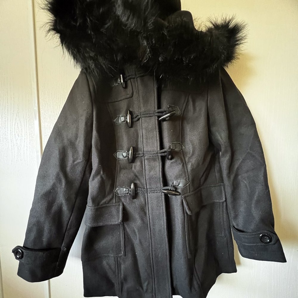 Pea Coat with Detachable Faux Fur Hood
